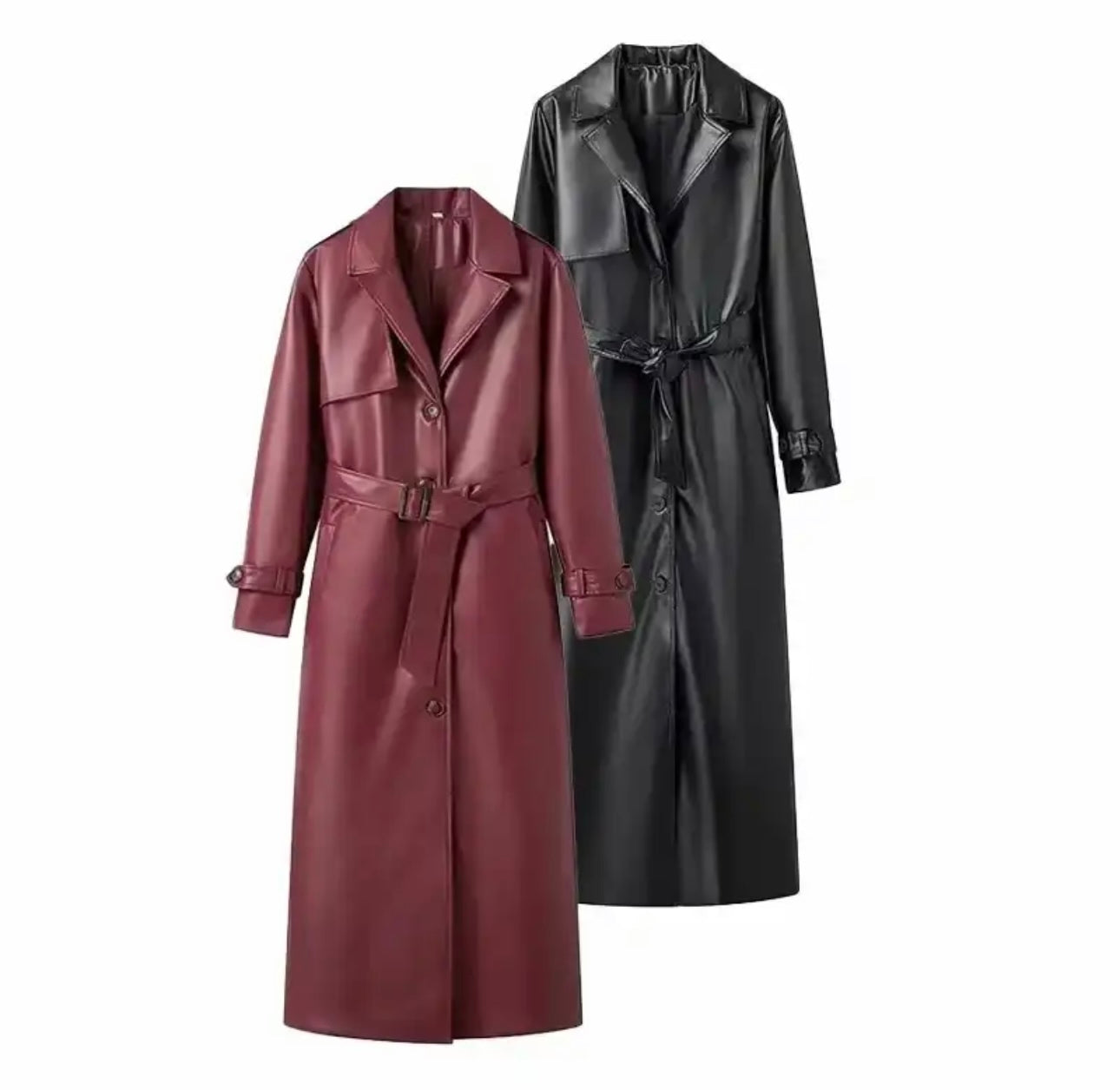 langer Leder Trenchcoat