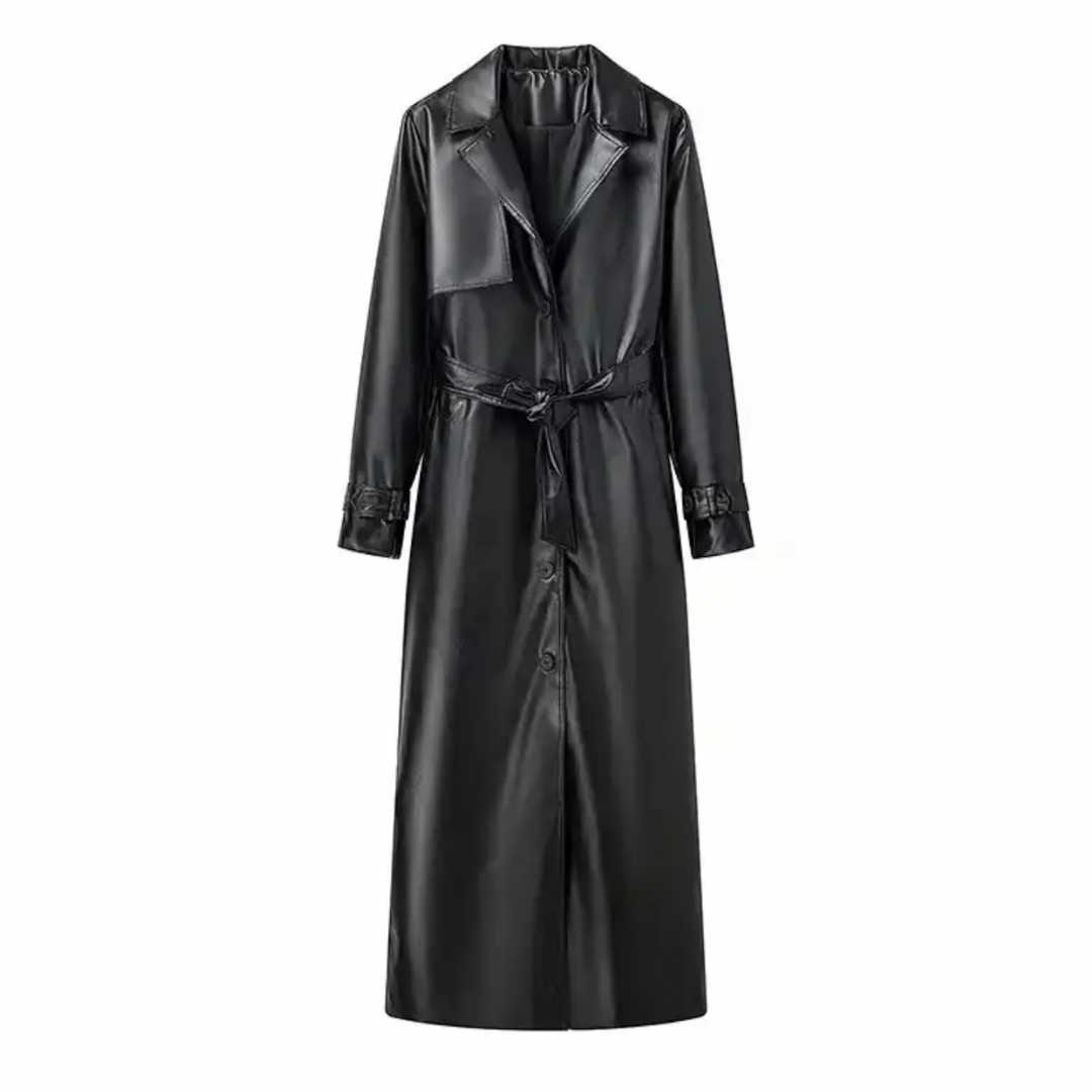 langer Leder Trenchcoat