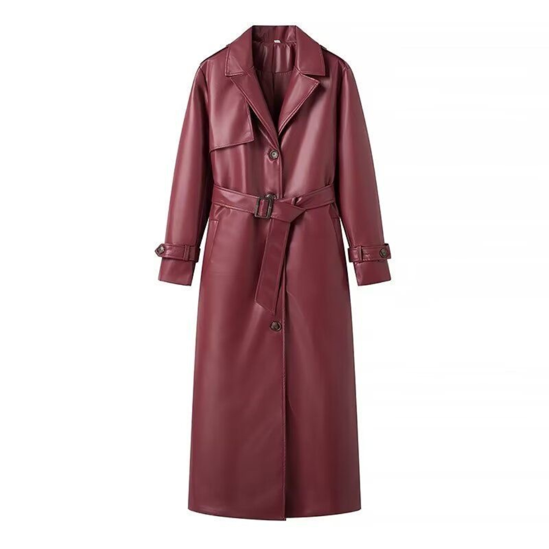 langer Leder Trenchcoat