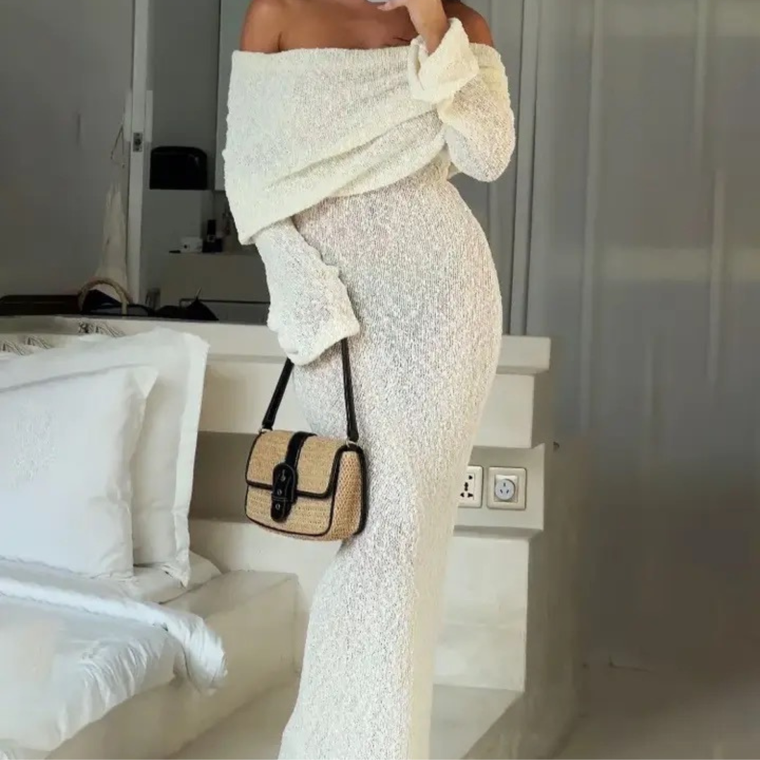 Strick Offshoulder Maxikleid